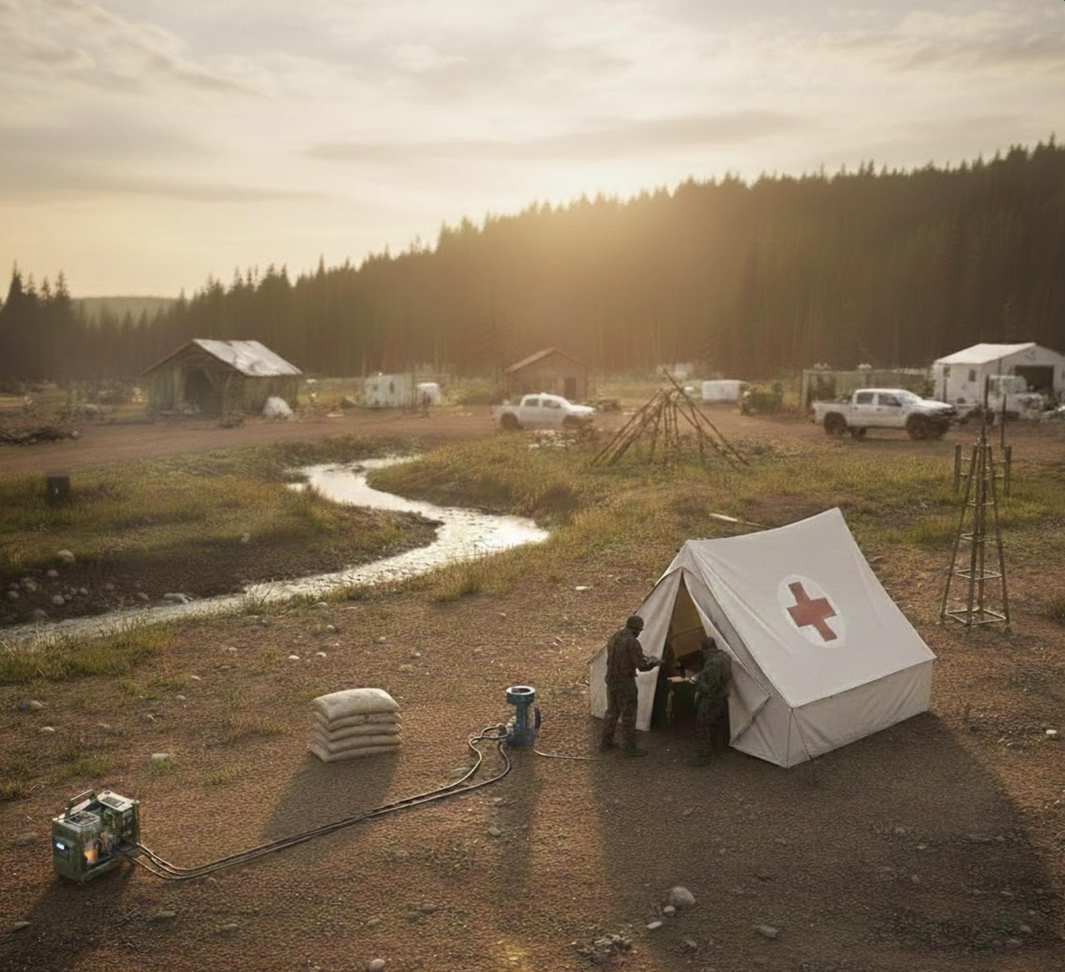 Portable Biomass Box providing power to a medical tent in a remote camp